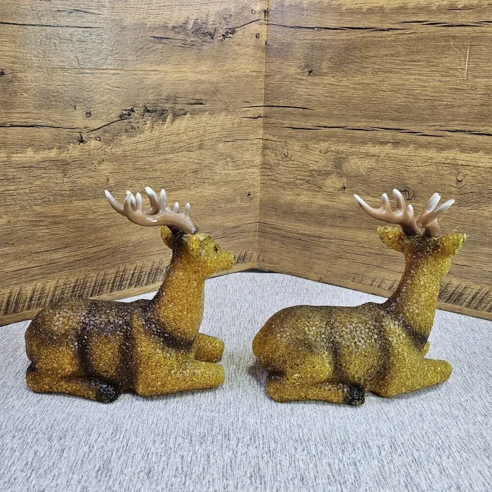 VTG 60s Melted Popcorn Plastic Holiday Buck Deer Set of 2 Christmas NO BULB/CORD